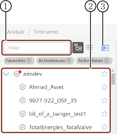 Asset selection screen